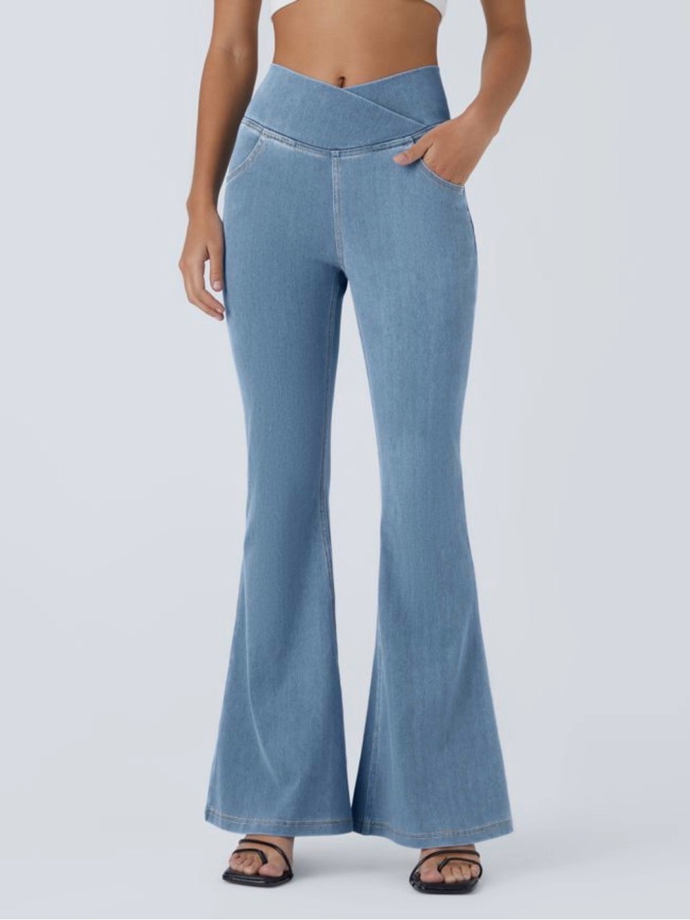 Halara Flex High Waisted Crossover Pocket InstantCool Washed Casual Jeans M 8/10 - Picture 4 of 16